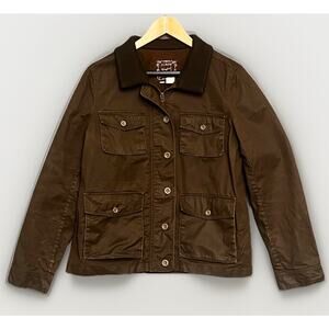 J Crew Washed & Aged Utility Chore Jacket Women’s Sz L Brown Wax Cotton